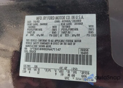 2003 Ford F-150 Lariat/Xl/Xlt from USA, damaged, VIN 1FTRX18W83NA71147